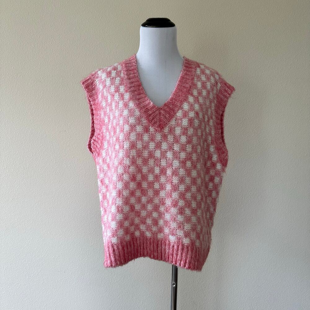FRNCH Pink and White Checkered Vest